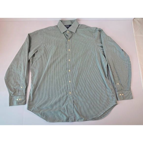 Pologeorgis Other - Vintage Polo Dress Shirt Mens Extra Large Green Stripped Classic Fit Hong Kong